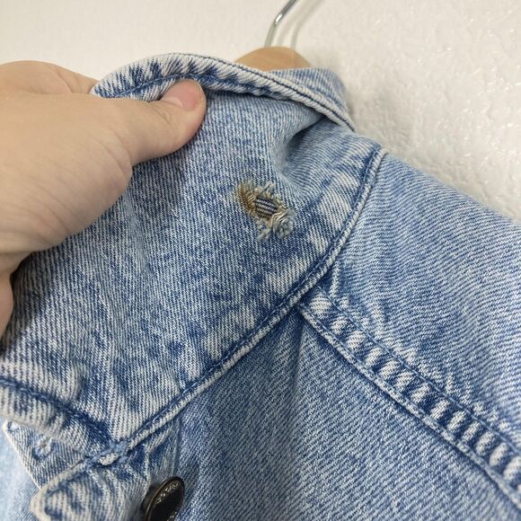 Social Tourist Jacket Large Distressed Denim Trucker Los Angeles California - Picture 7 of 16